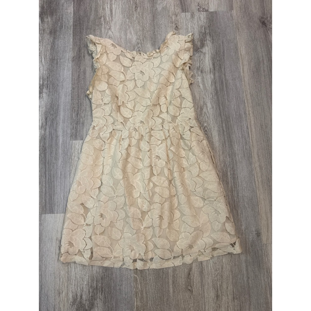 Tulle Womens Cream Floral Lace Ruffle Sleeveless Mini Dress Size Large - Picture 1 of 8
